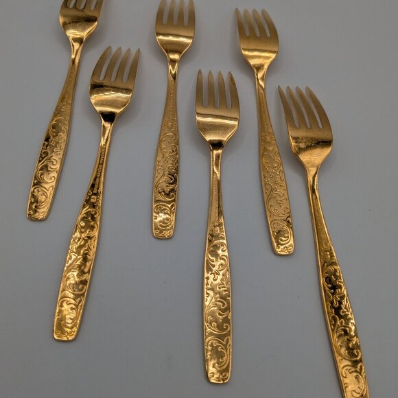 Americana Golden Heritage Flatware Golden Scroll 6 Dinner Forks 6.75" Vintage - Picture 8 of 14